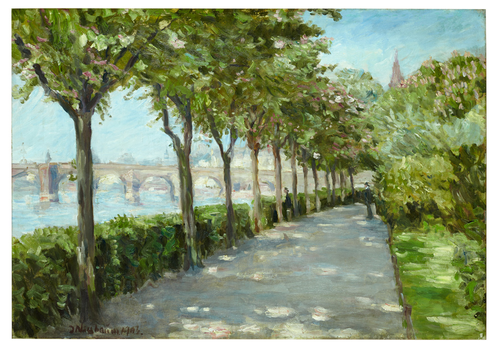 Ölbild von Jakob Nussbaum: Mainufer mit Blick auf Alte Brücke